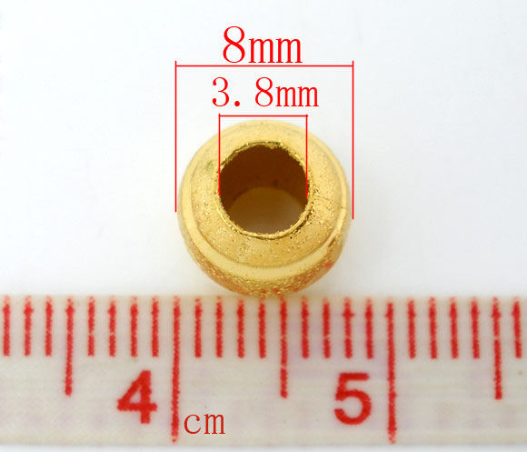 Immagine di Ottone Separatori Perline Palla Oro Placcato Sparkledust Circa 8mm Dia, Foro:Circa 3.8mm, 50 Pz