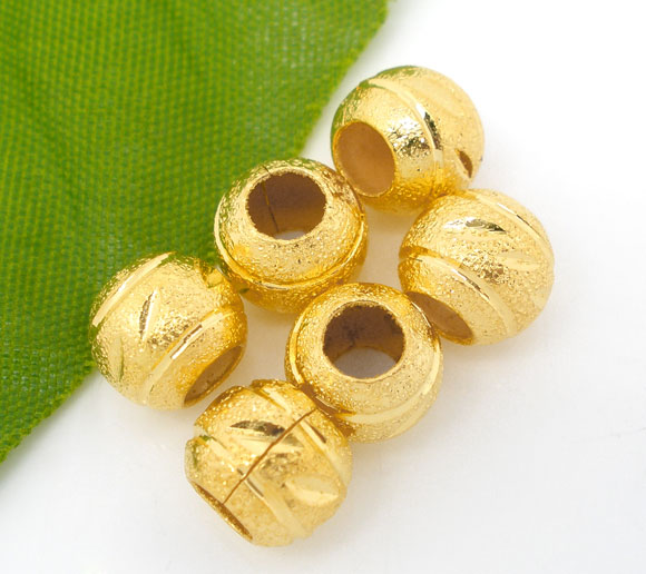 Immagine di Ottone Separatori Perline Palla Oro Placcato Sparkledust Circa 8mm Dia, Foro:Circa 3.8mm, 50 Pz