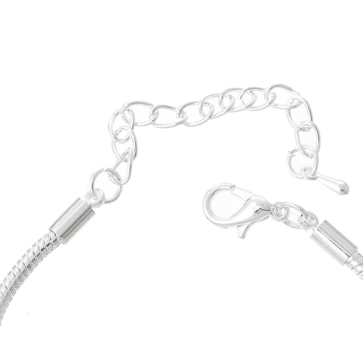 Picture of Copper European Style Snake Chain Charm Bracelets Silver Plated W/ Lobster Claw Clasp And Extender Chain 15cm long, 4 PCs