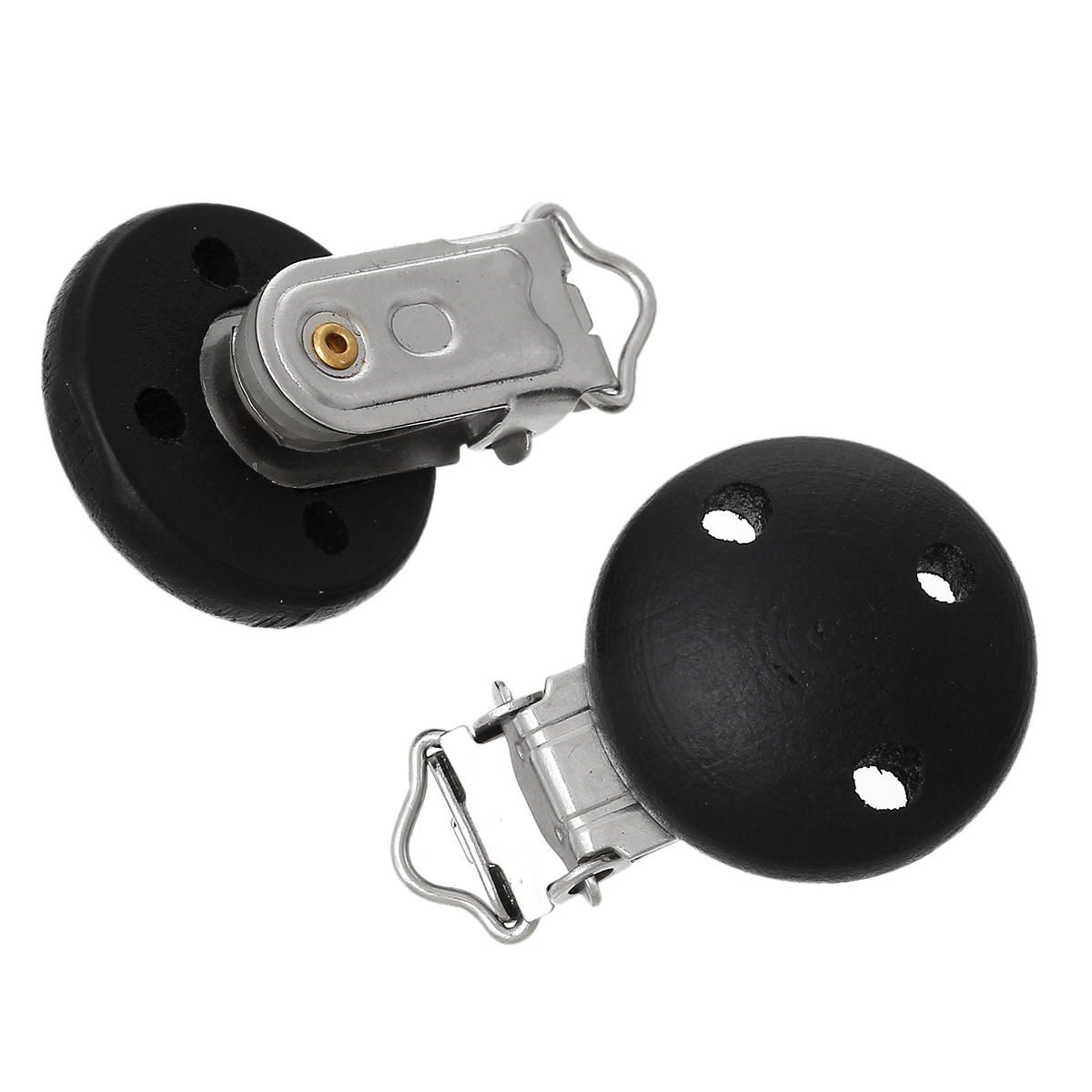 Imagen de Madera + Aleación Niño Pinzas para chupetes Ronda Negro 4.4cm x 29mm, 5 Unidades