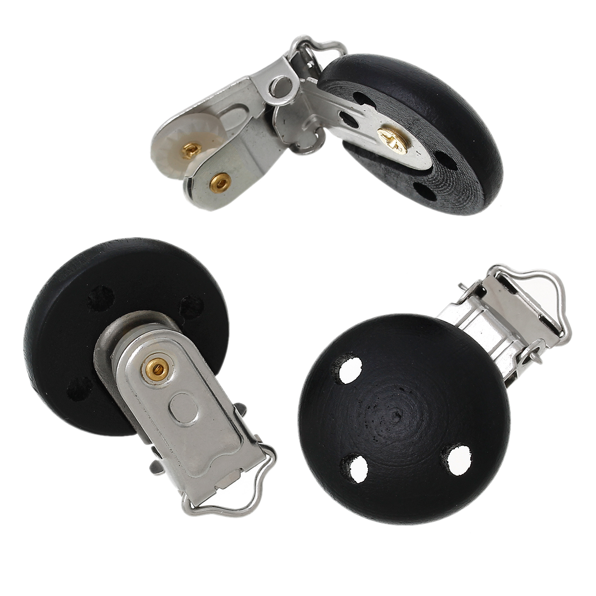 Imagen de Madera + Aleación Niño Pinzas para chupetes Ronda Negro 4.4cm x 29mm, 5 Unidades