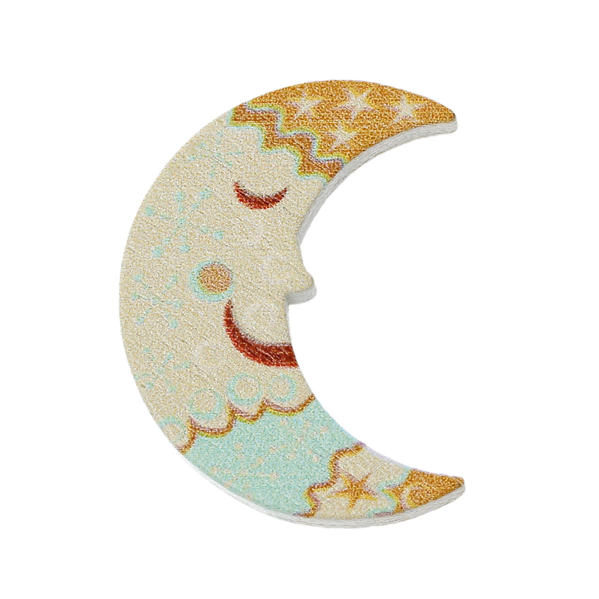 Picture of Natural Wood Embellishments Scrapbooking Half Moon Multicolor Smile Pattern 35mm(1 3/8") x 27mm(1 1/8"), 100 PCs