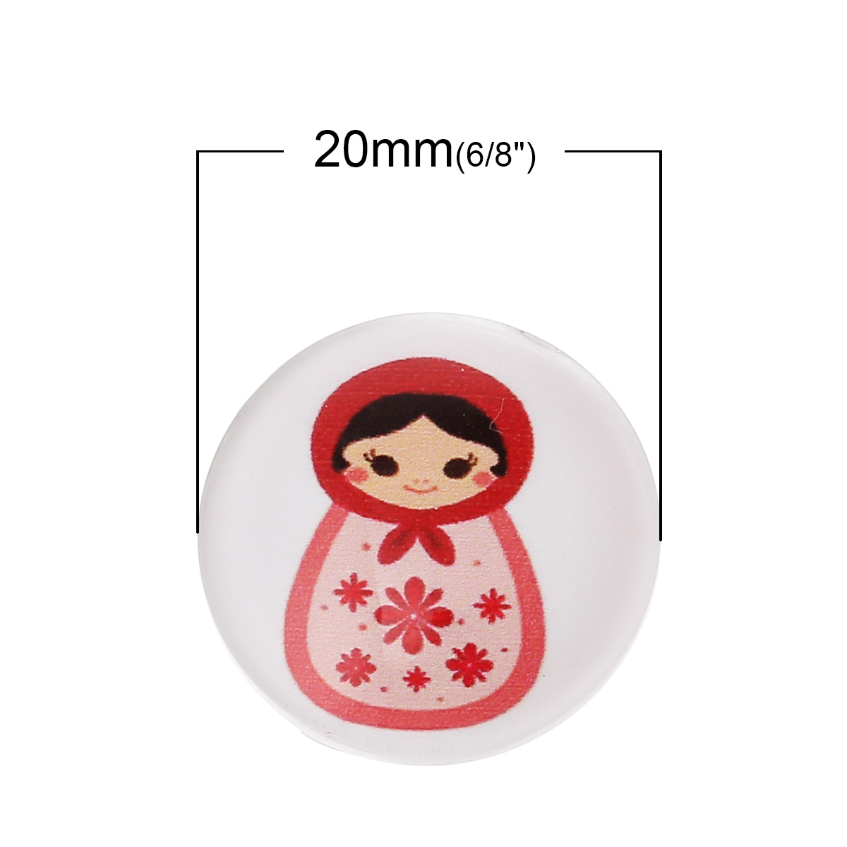 Bild von Glas Dom Cabochons Verzierung Embellishments Cabochons Rund Platt Bunt Puppe Muster 20mm D., 2 Stücke