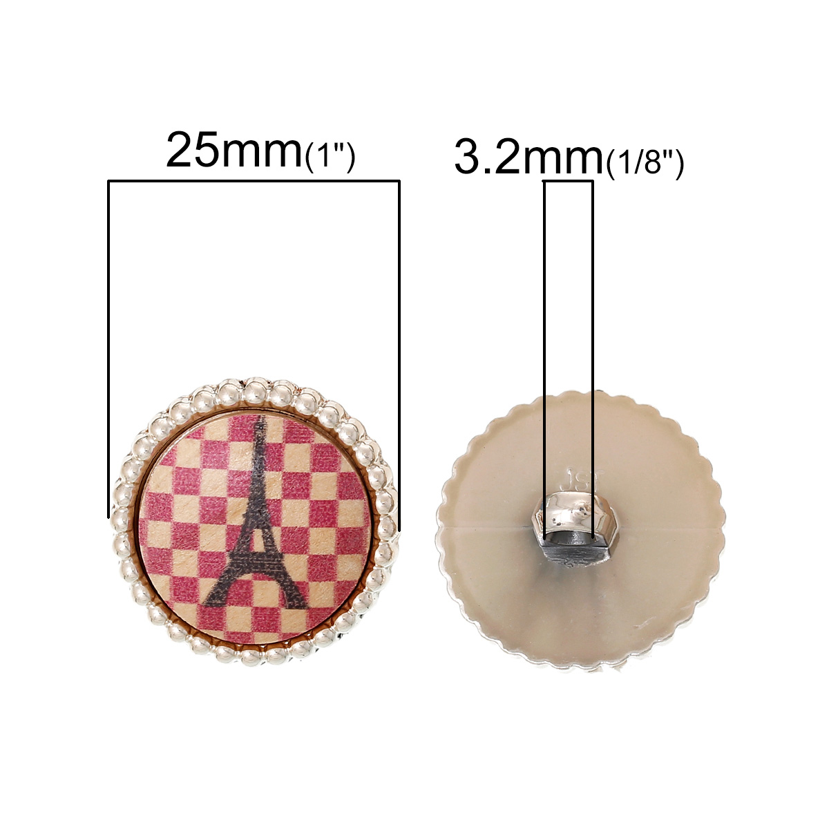 Immagine di Legno Gambo Bottone ScrapbookBottone Tondo Multicolore Single hole Torre Eiffel Disegno 25mm Dia, 20 Pz
