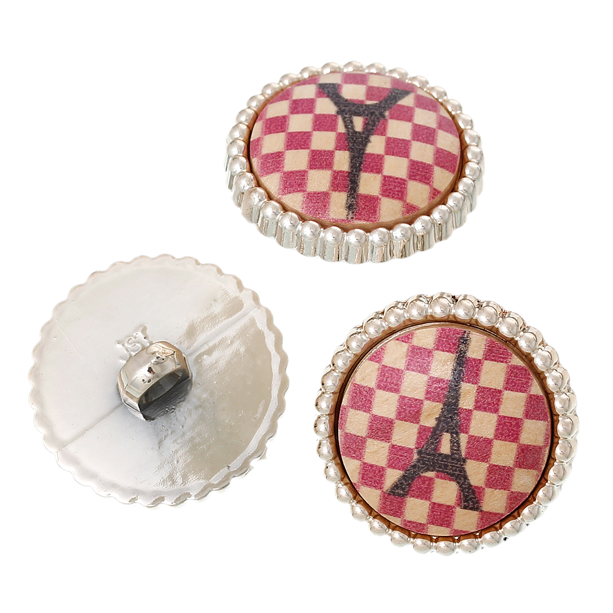 Immagine di Legno Gambo Bottone ScrapbookBottone Tondo Multicolore Single hole Torre Eiffel Disegno 25mm Dia, 20 Pz