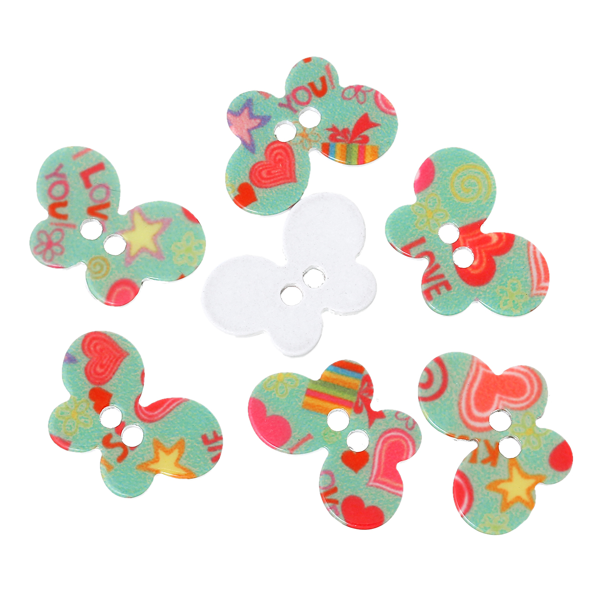 Imagen de Acrílico Costura Botón de Costura ScrapbookingMariposa Al Azar Dos Agujeros  25mm x 17mm, 20 Unidades