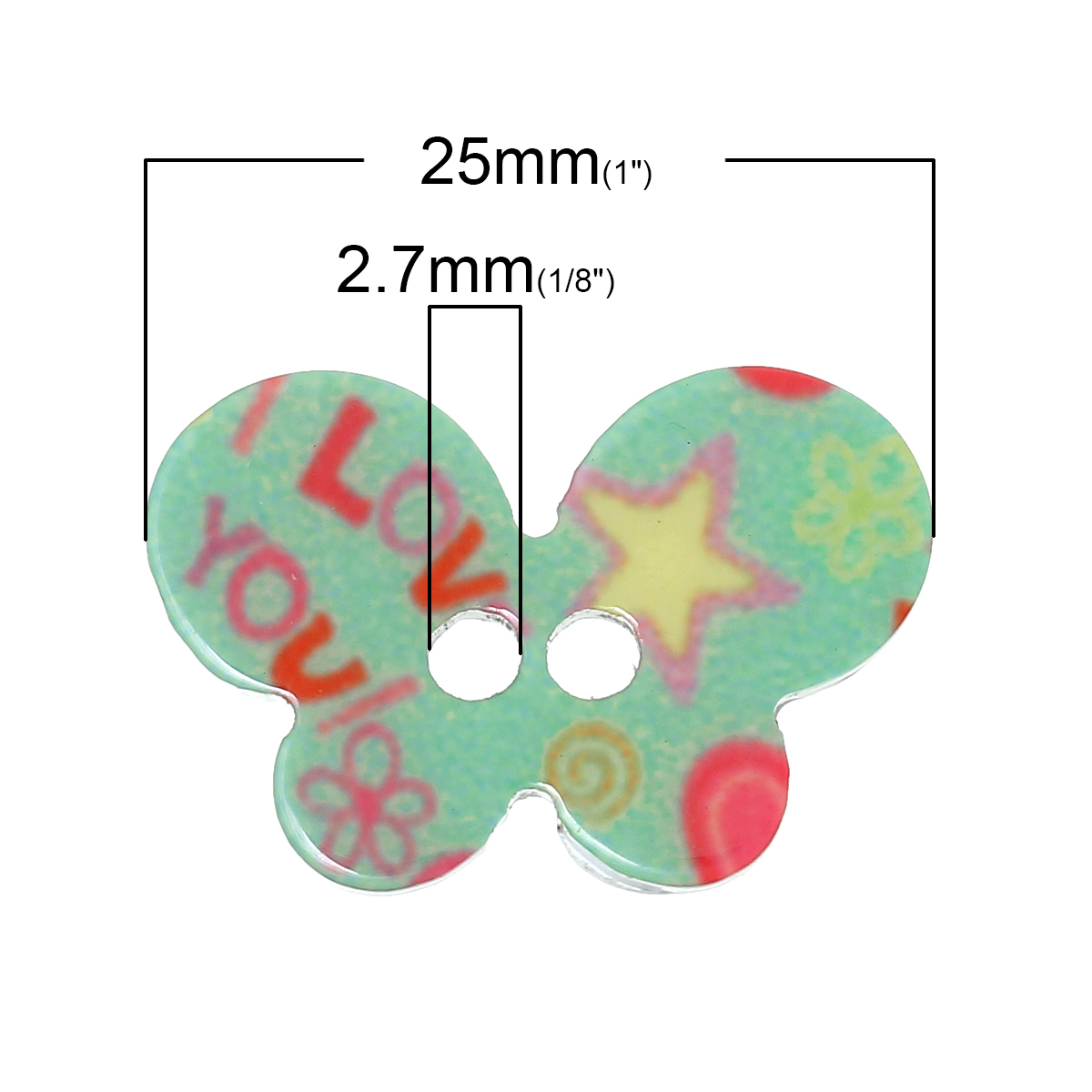 Imagen de Acrílico Costura Botón de Costura ScrapbookingMariposa Al Azar Dos Agujeros  25mm x 17mm, 20 Unidades