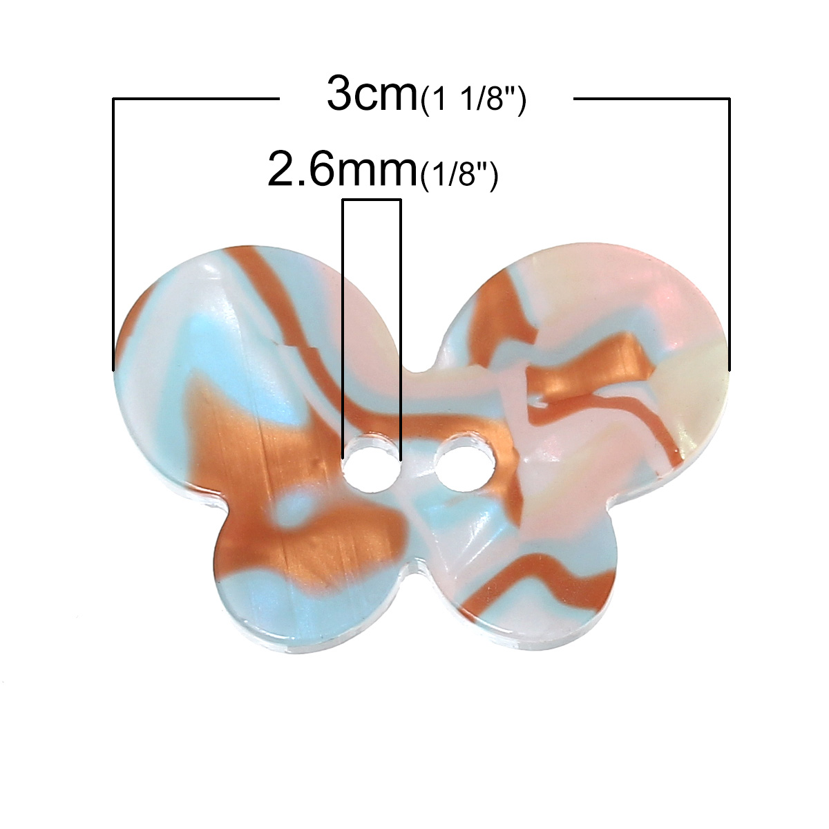 Picture of Acrylic Sewing Buttons Scrapbooking Butterfly Multicolor 2 Holes 30mm(1 1/8") x 20mm( 6/8"), 20 PCs