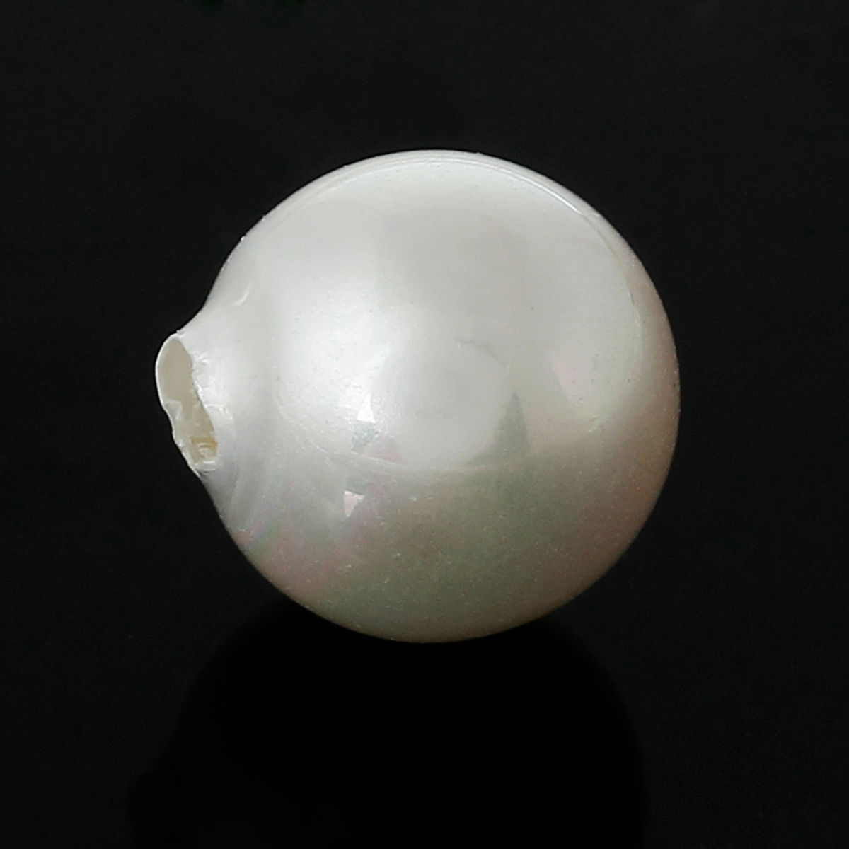 Bild von Acryl Perlen Rund Weiß Halb Gebohrt (Halbloch) Rund Imitat Perle 8mm D Loch: 2mm 30 Stück