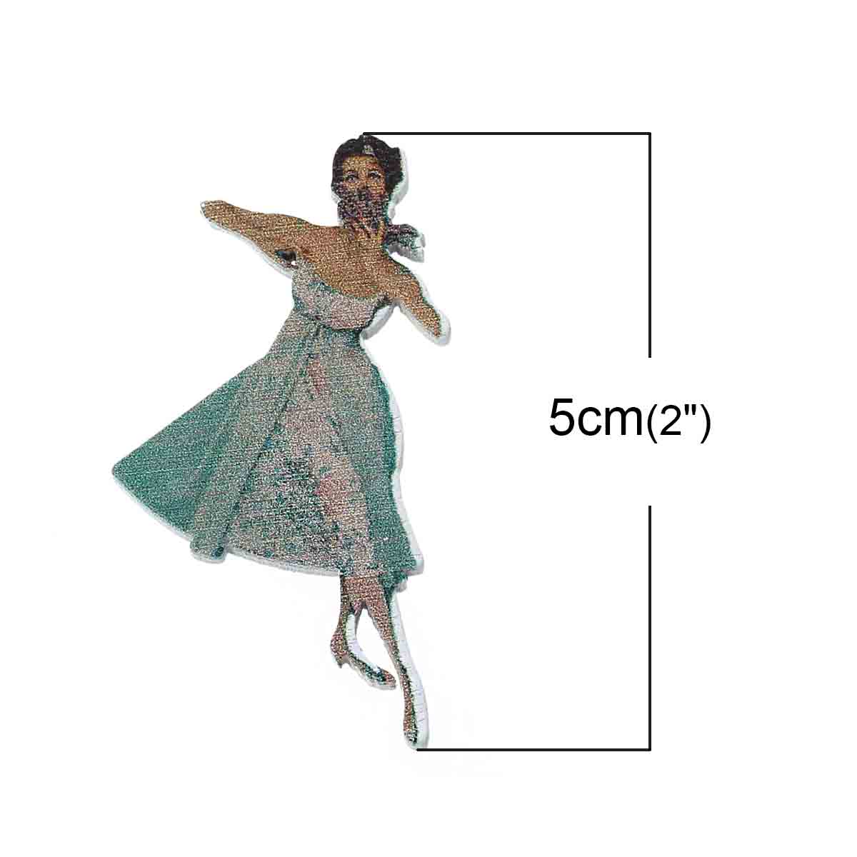 Picture of 2 PCs Natural Wood Embellishments Scrapbooking Girl Green 5cm x 2.6cm