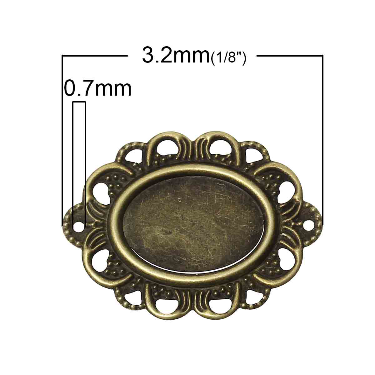 Bild von Eisen(Legierung) Cabochon Fassung Verbinder Oval Bronzefarbe (für 17mm x 12mm) 32mm x 24mm 100 Stück