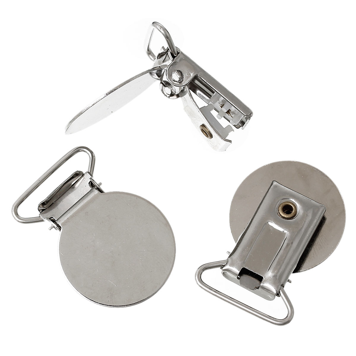 Imagen de Aleación Niño Pinzas para chupetes Ronda Tono de Plata 35mm x 23mm, 20 Unidades