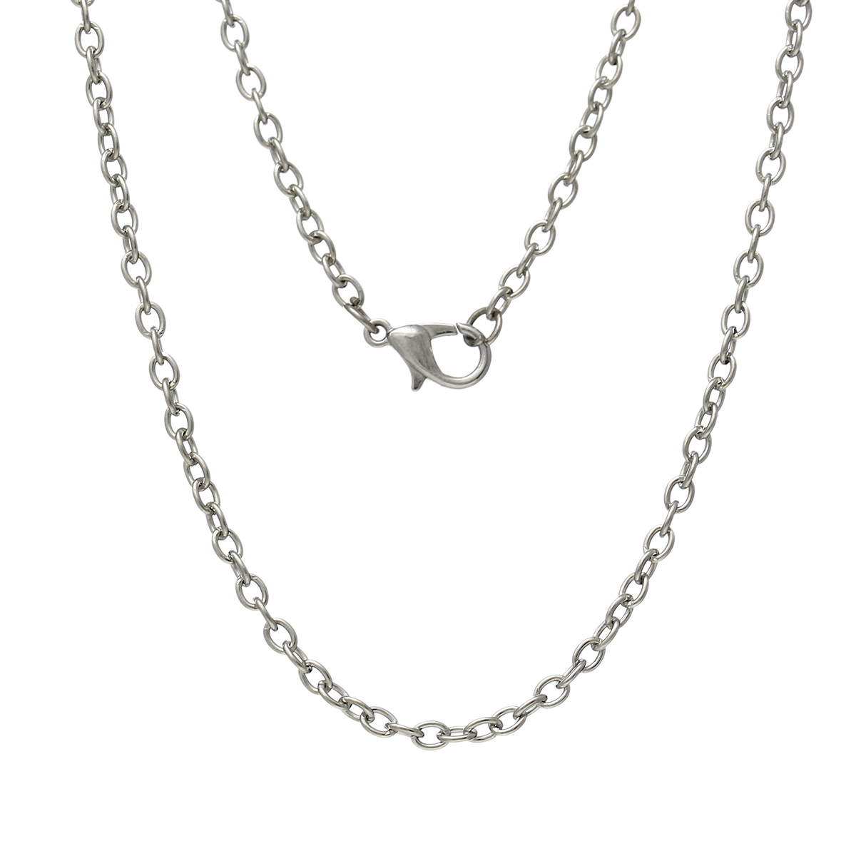 Imagen de 12 Unidades Hierro Cadena de Cable Cruz Collares Tono de Plata 62cm longitud, Cadena: 3.5x2.5mm