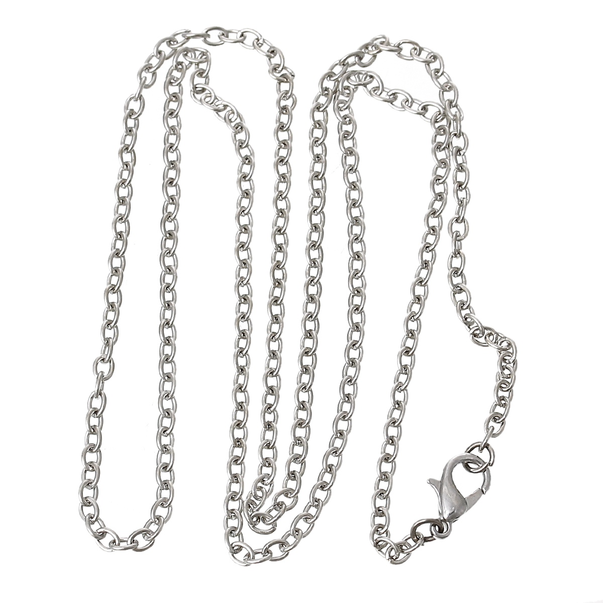 Imagen de 12 Unidades Hierro Cadena de Cable Cruz Collares Tono de Plata 62cm longitud, Cadena: 3.5x2.5mm