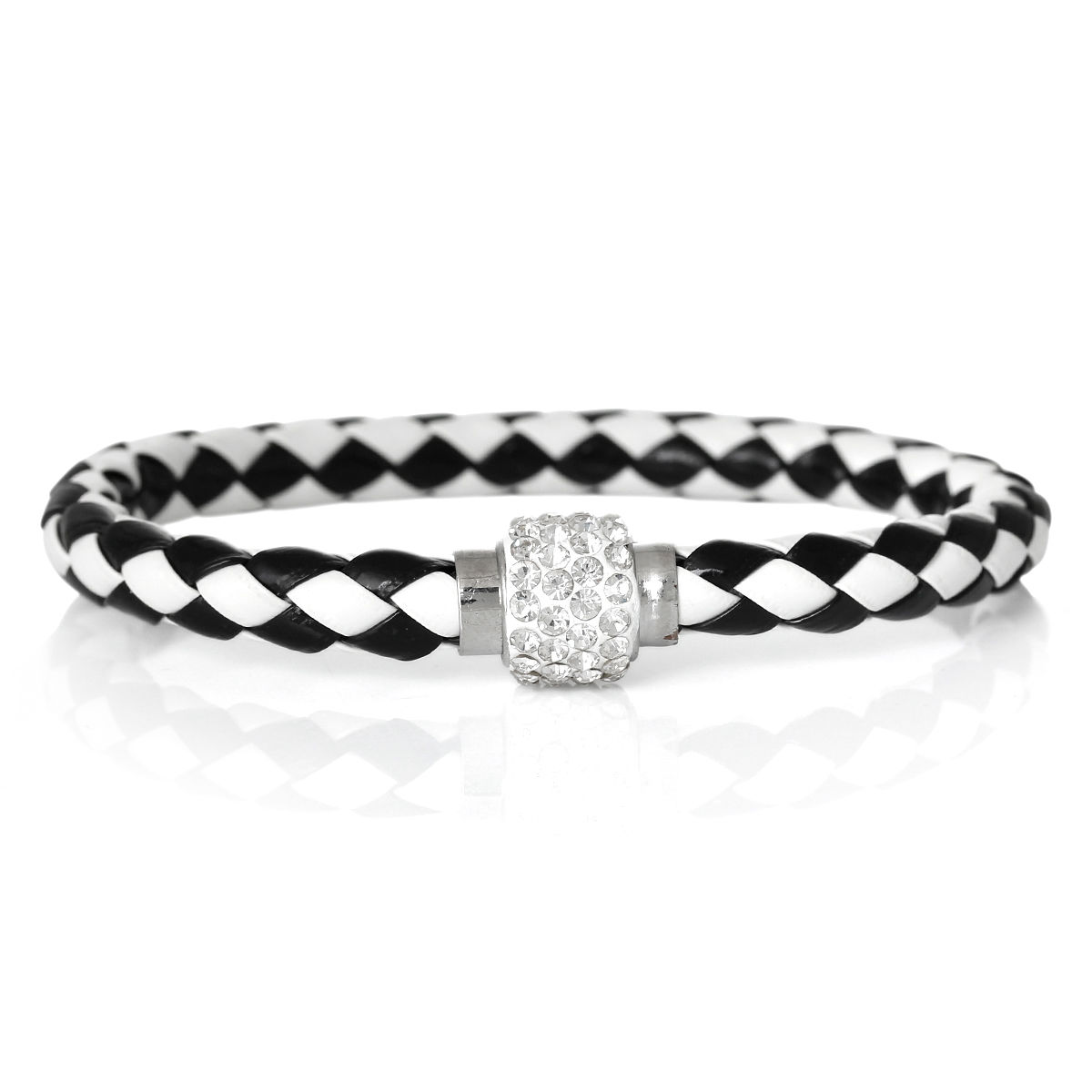 Bild von 5 Strange Messing Einfach Geflochtene Armbänder Schwarz & Weiß Facettiert Transparent Strass