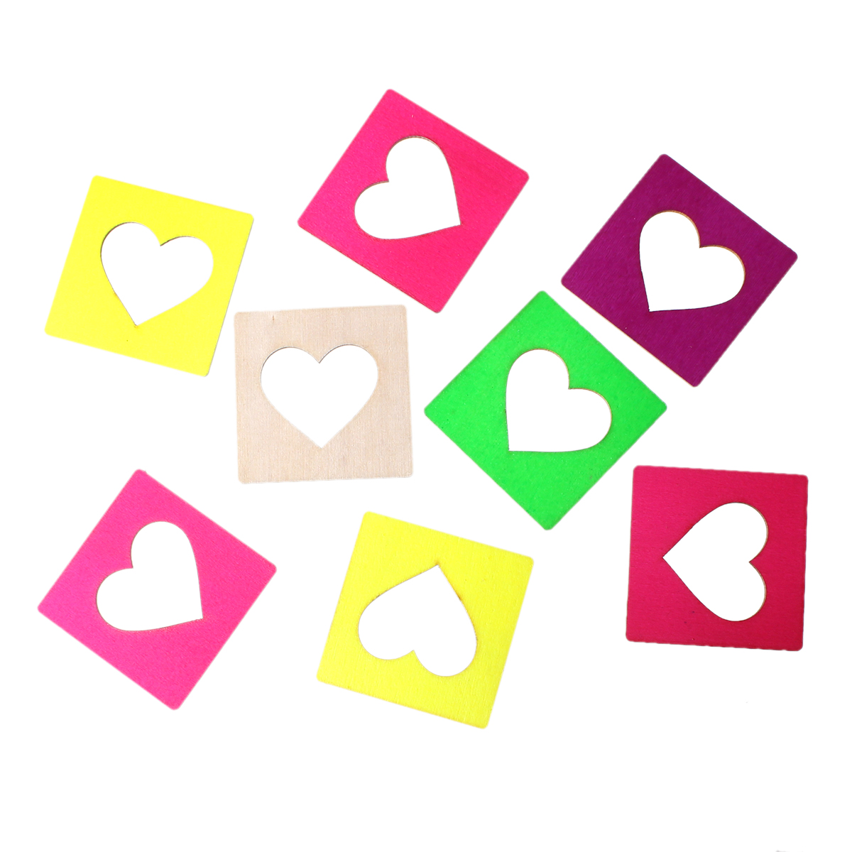 Picture of Natural Wood Embellishments Scrapbooking Square At Random Mixed Heart Pattern 4.9cm(1 7/8") x 4.9cm(1 7/8"), 20 PCs