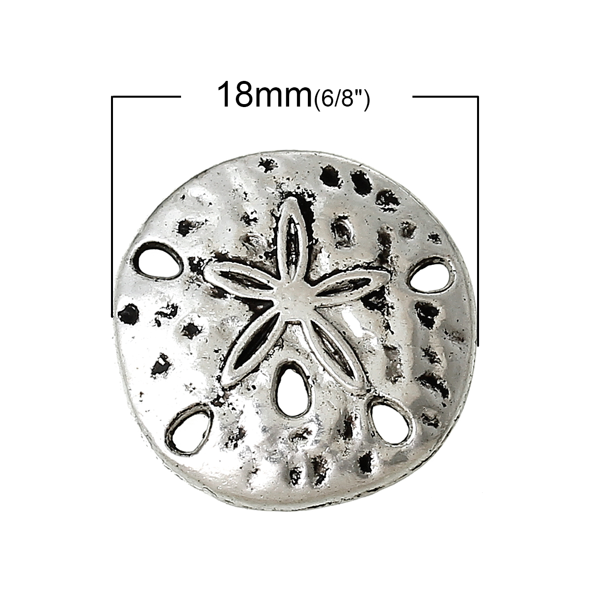 Picture of Zinc Based Alloy Hammered Connectors Findings Sand Dollar Antique Silver Color 18mm Dia, 50 PCs