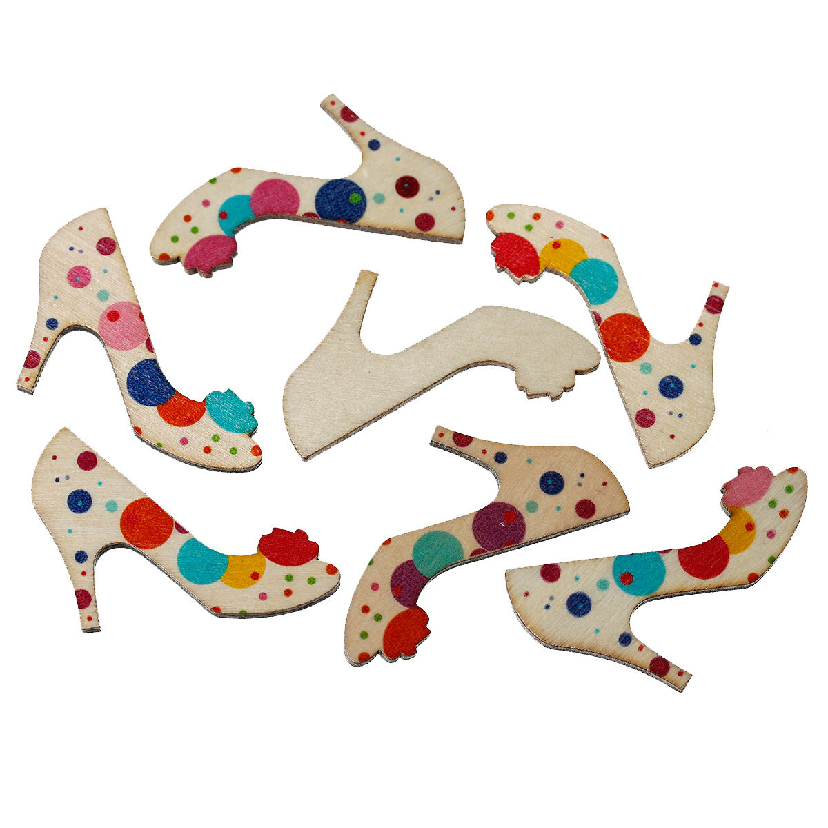Picture of Natural Wood Embellishments Scrapbooking High-heeled Shoes At Random Dot Pattern 4.6cm(1 6/8") x 3.3cm(1 2/8"), 50 PCs
