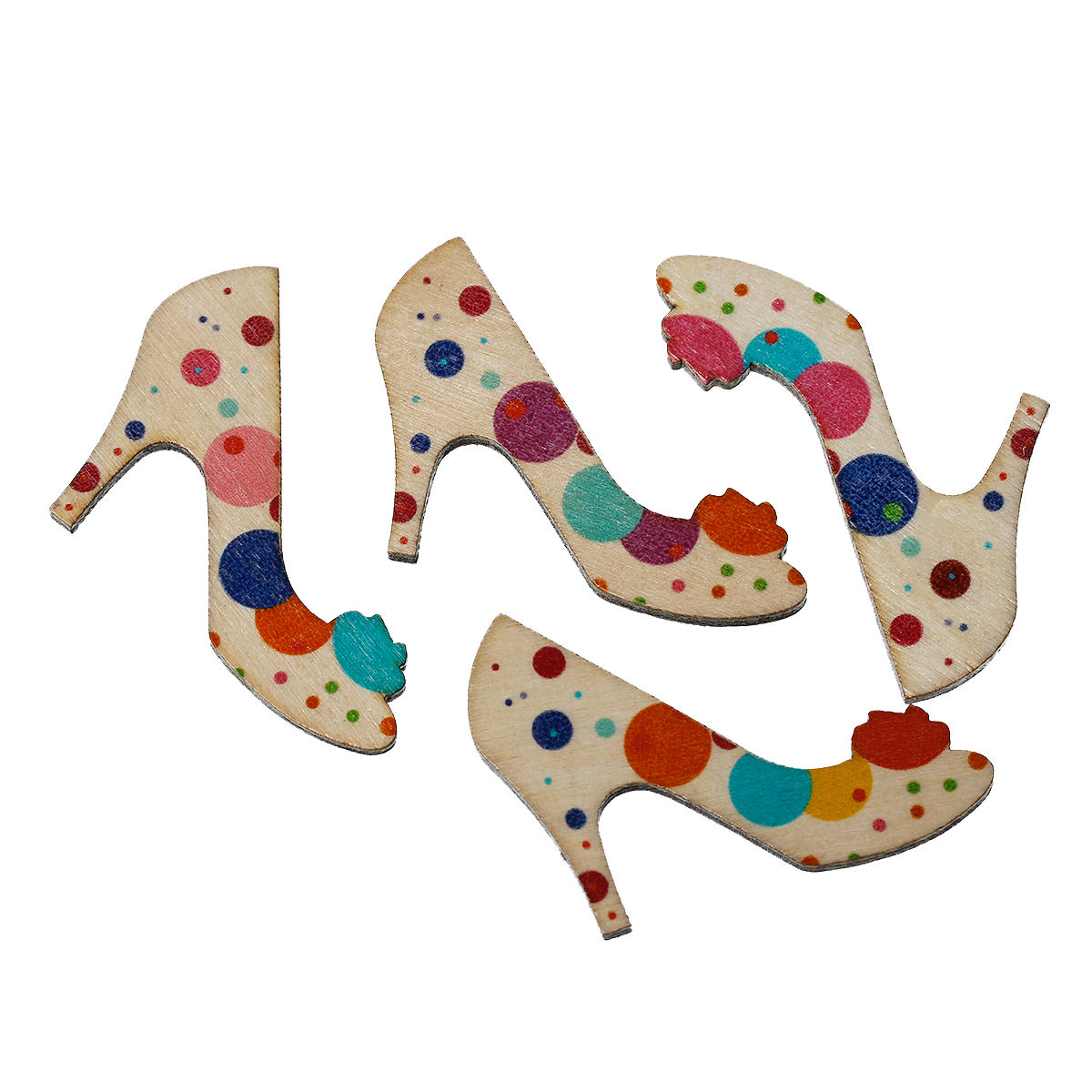 Picture of Natural Wood Embellishments Scrapbooking High-heeled Shoes At Random Dot Pattern 4.6cm(1 6/8") x 3.3cm(1 2/8"), 50 PCs