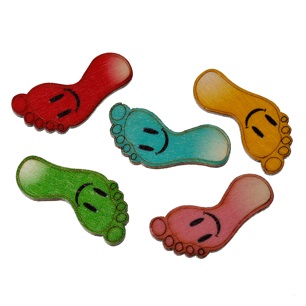 Picture of Natural Wood Embellishments Scrapbooking Feet At Random Mixed Smile Pattern 35mm(1 3/8") x 16mm( 5/8") 50 PCs