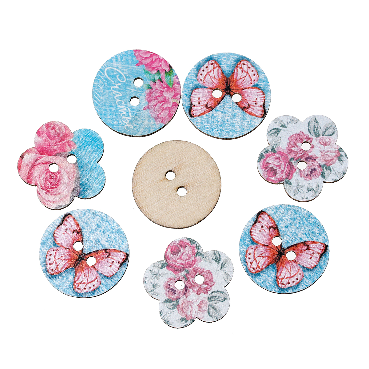 Picture of Natural Wood Sewing Buttons Scrapbooking At Random Mixed 2 Holes Butterfly Pattern 25mm x24mm(1" x1") - 24mm(1") Dia, 6 PCs