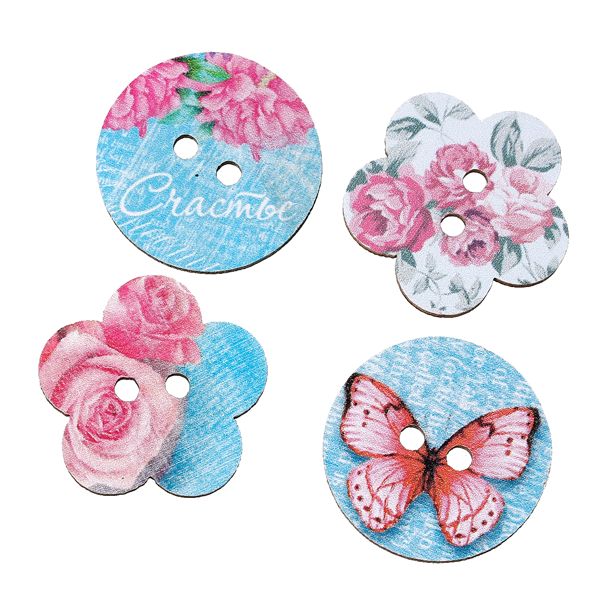 Picture of Natural Wood Sewing Buttons Scrapbooking At Random Mixed 2 Holes Butterfly Pattern 25mm x24mm(1" x1") - 24mm(1") Dia, 6 PCs