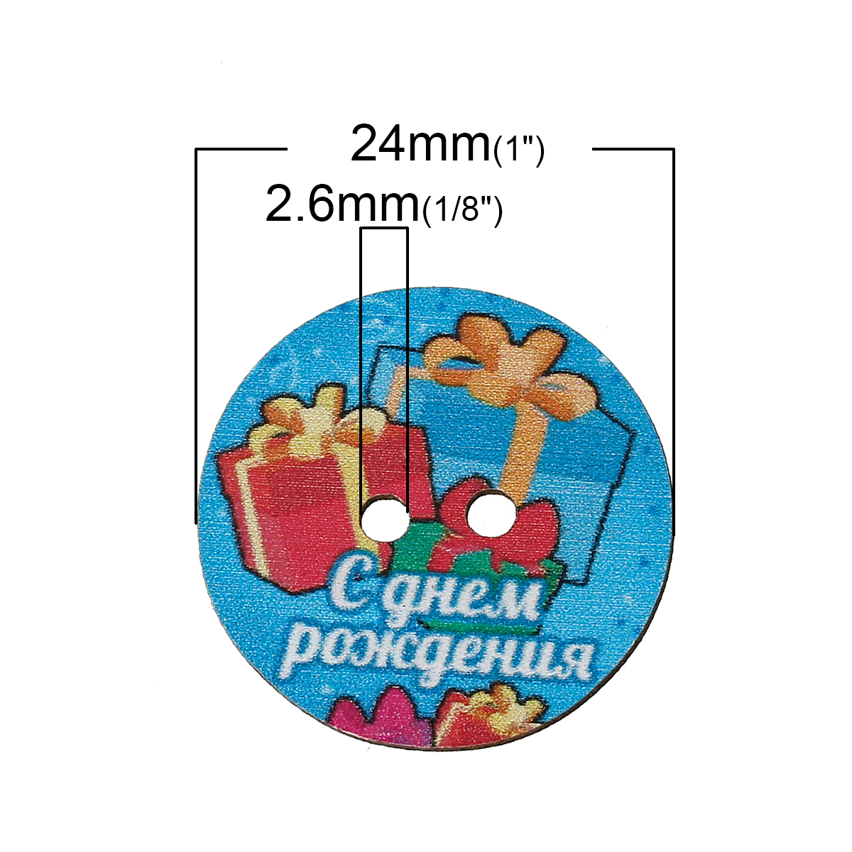 Image de Bouton de Couture en Bois 2 Trous Couleur Naturelle Rond Couleur au Hasard Gâteau 24mm Dia, 50 PCs