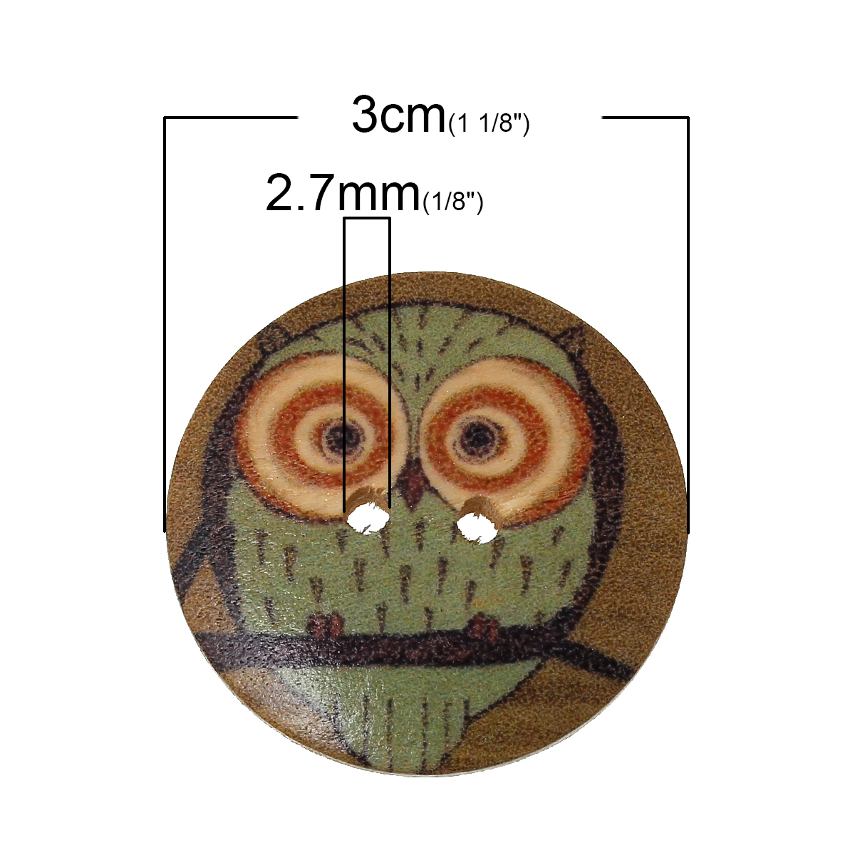 Picture of Natural Wood Sewing Buttons Scrapbooking Round At Random Mixed 2 Holes Halloween Owl Pattern 3cm(1 1/8") Dia, 50 PCs