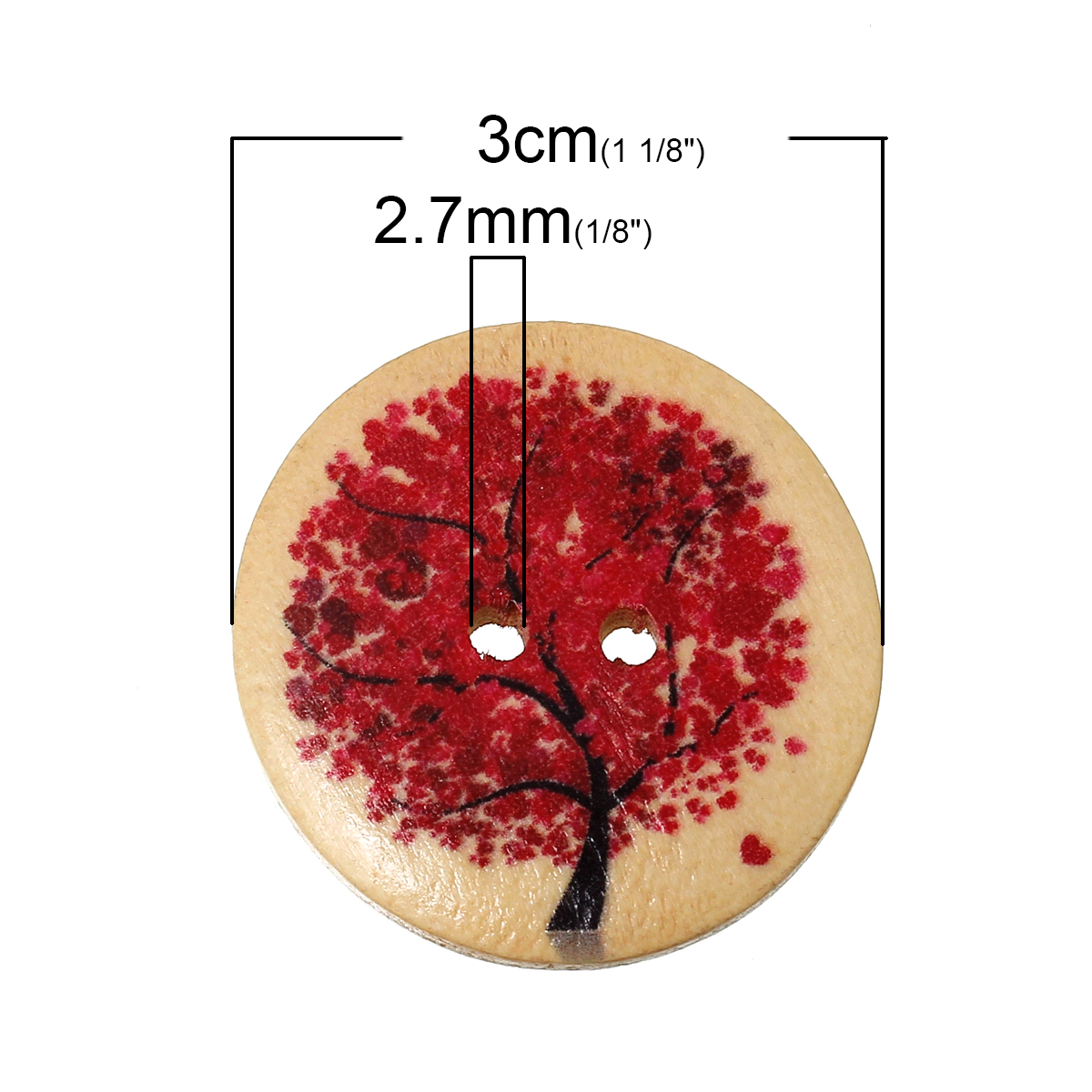 Picture of Natural Wood Sewing Buttons Scrapbooking Round At Random Mixed 2 Holes Tree Pattern 3cm(1 1/8") Dia, 20 PCs