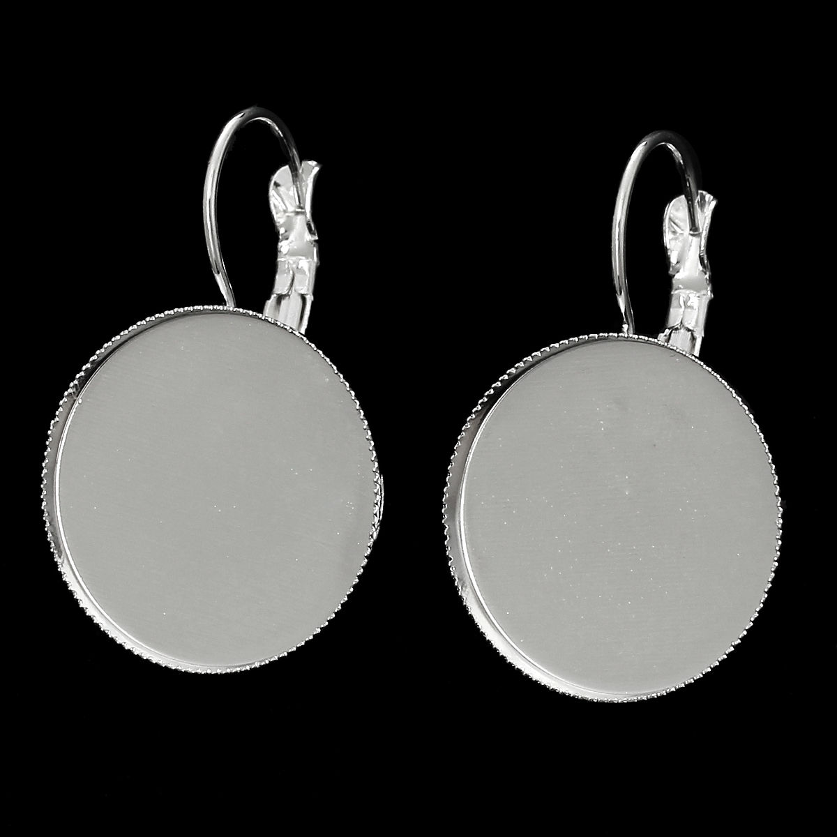 Imagen de Pendientes de Clip Base Camafeo Latón , Argentado (Apta 20mm Dia) 34mm x 21mm, 50 Unidades