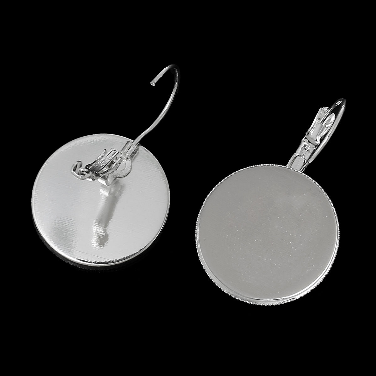 Imagen de Pendientes de Clip Base Camafeo Latón , Argentado (Apta 20mm Dia) 34mm x 21mm, 50 Unidades