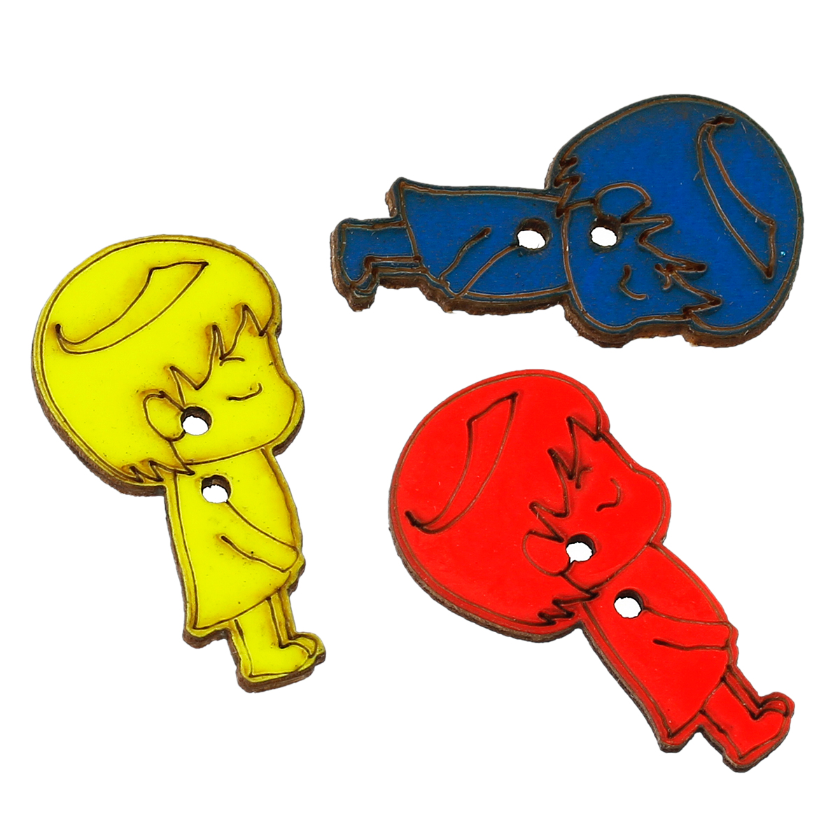 Picture of Natural Wood Sewing Button Scrapbooking Boy At Random Mixed 2 Holes 28mm(1 1/8") x 16mm( 5/8"), 50 PCs