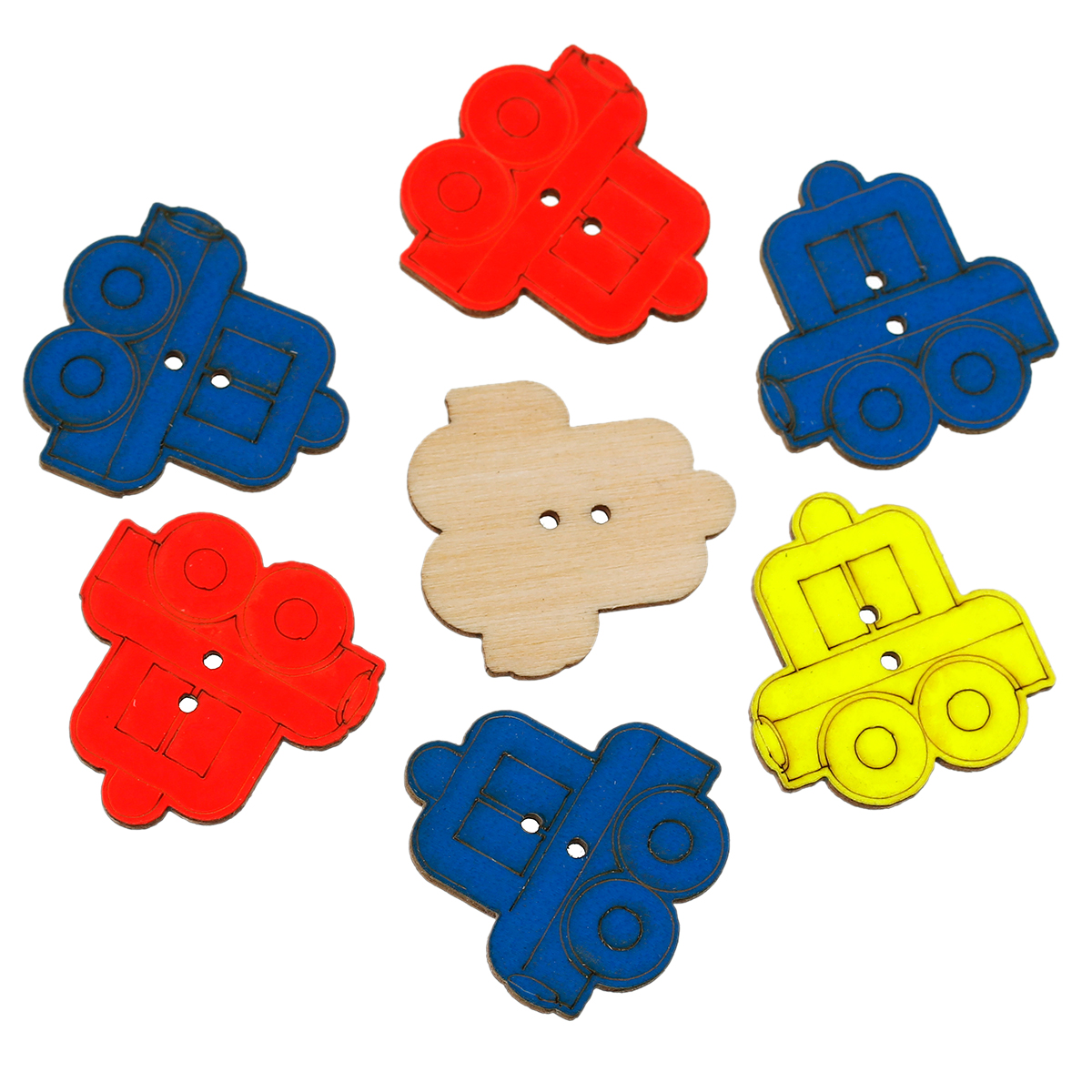 Picture of Natural Wood Sewing Button Scrapbooking Car At Random Mixed 2 Holes 27mm(1 1/8") x 26mm(1"), 50 PCs