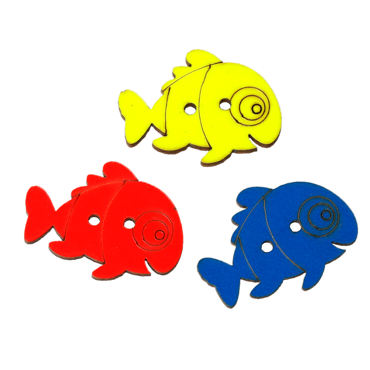 Picture of Natural Wood Sewing Button Scrapbooking Fish At Random Mixed 2 Holes 28mm(1 1/8") x 21mm( 7/8"), 50 PCs