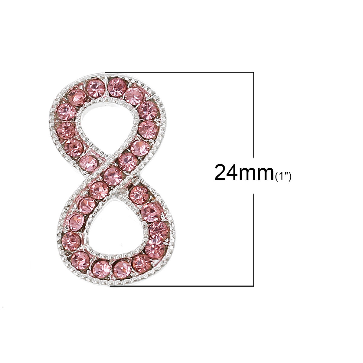 Picture of Zinc Based Alloy Connectors Infinity Symbol Silver Plated Pink Rhinestone 24mm x 13mm, 5 PCs
