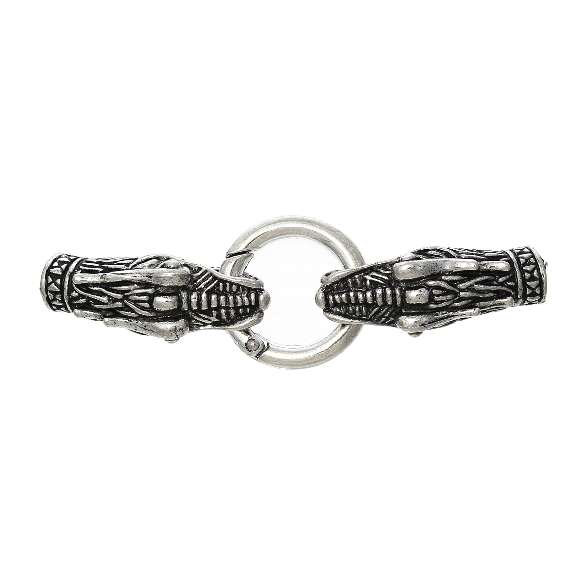 Picture of Zinc Based Alloy Hook Clasps Dragon Antique Silver Color (Fits 7mm Cord) 8.1cm x 2.5cm, 2 Sets