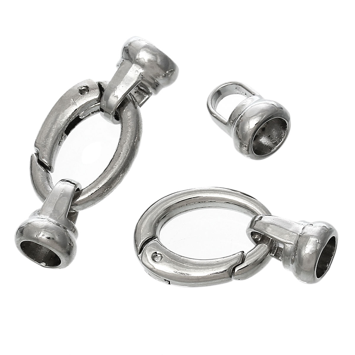 Imagen de Cierres de Gancho Zamak de Óvalo , Tono de Plata y (ajusta a cuerda de 6mm ) 3.7cm x 1.5cm, 5 Juegos