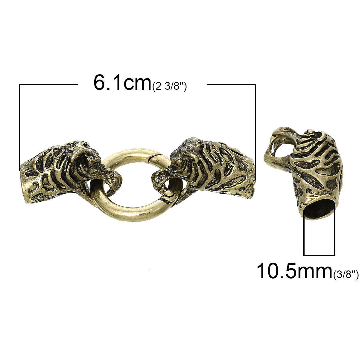 Imagen de Cierres de Gancho Aleación del Metal Del Zinc de Leopard head , Tono Bronce y (ajusta a cuerda de 8mm) 6.1cm x 25mm, 2 Juegos