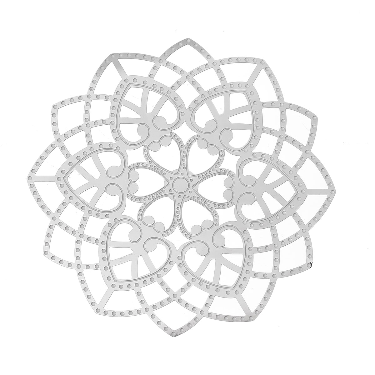 Picture of 304 Stainless Steel Filigree Stamping Embellishments Findings, Flower Silver Tone, Heart Hollow Carved 6.2cm(2 4/8") x 6.2cm(2 4/8"), 10 PCs