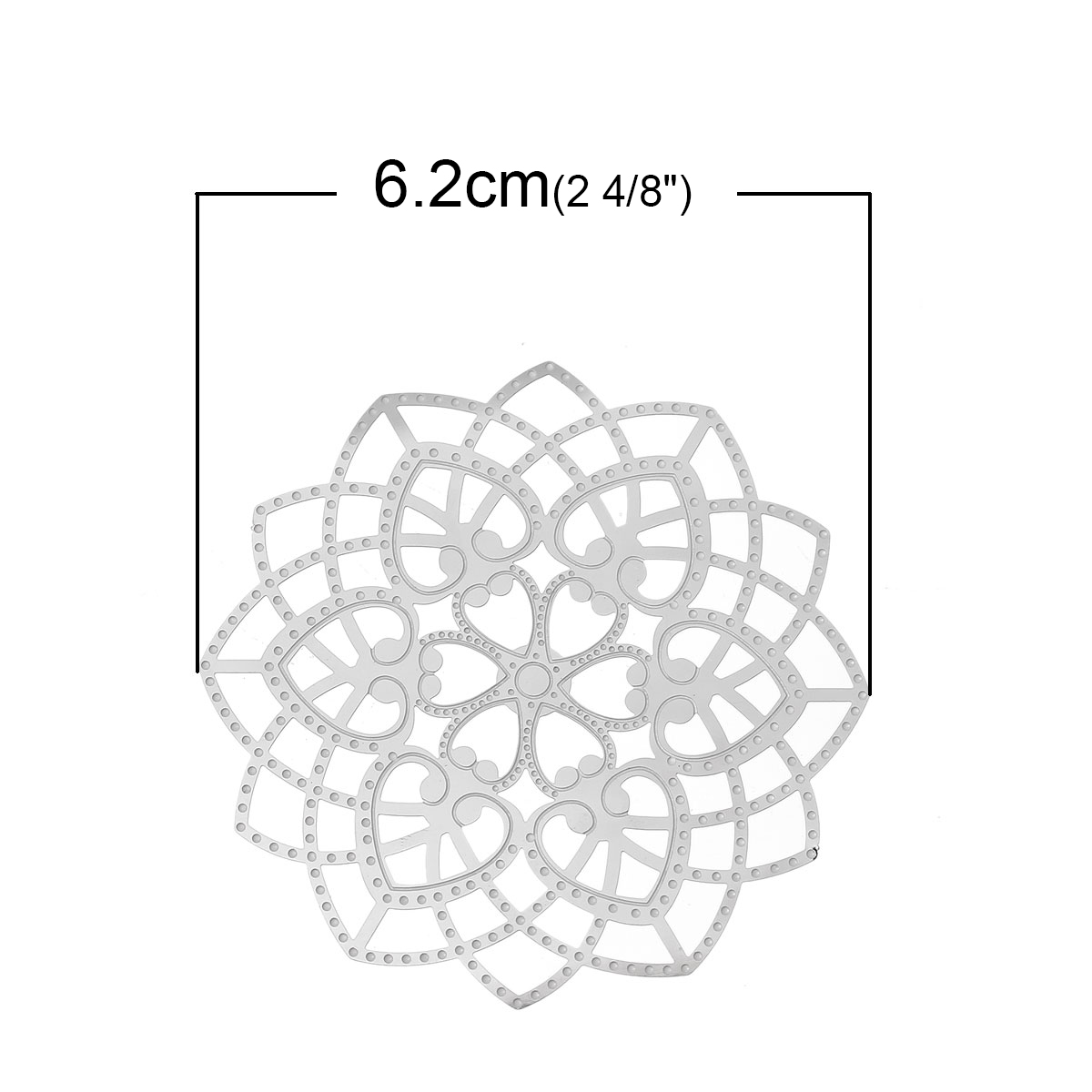Picture of 304 Stainless Steel Filigree Stamping Embellishments Findings, Flower Silver Tone, Heart Hollow Carved 6.2cm(2 4/8") x 6.2cm(2 4/8"), 10 PCs