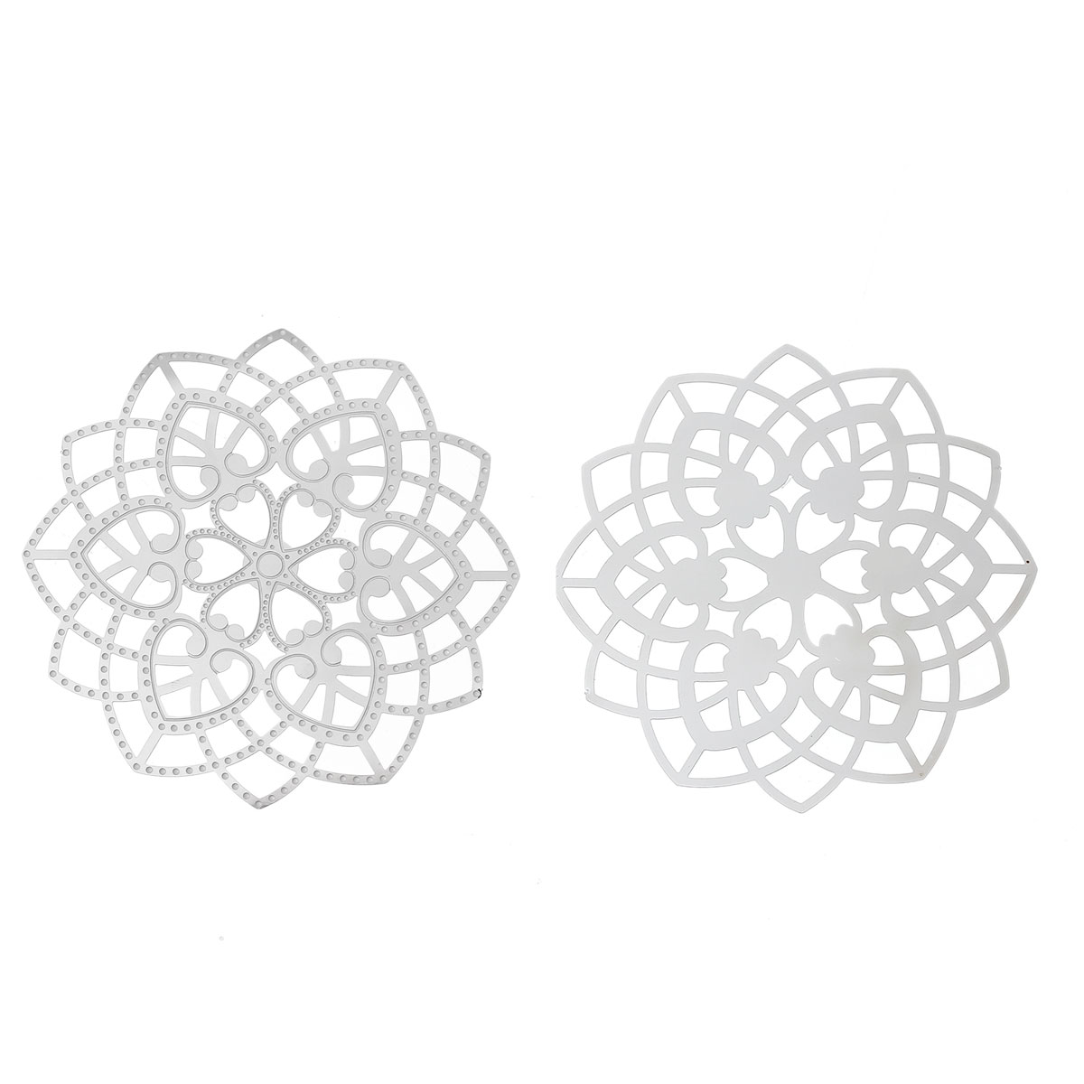 Picture of 304 Stainless Steel Filigree Stamping Embellishments Findings, Flower Silver Tone, Heart Hollow Carved 6.2cm(2 4/8") x 6.2cm(2 4/8"), 10 PCs