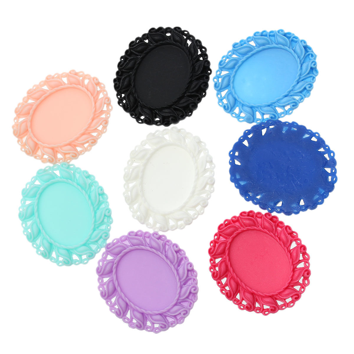 Picture of Resin Embellishments Oval At Random Mixed Cabochon Settings (Fits 3cm x 2.2cm) 4.7cm(1 7/8") x 4.1cm(1 5/8"), 20 PCs