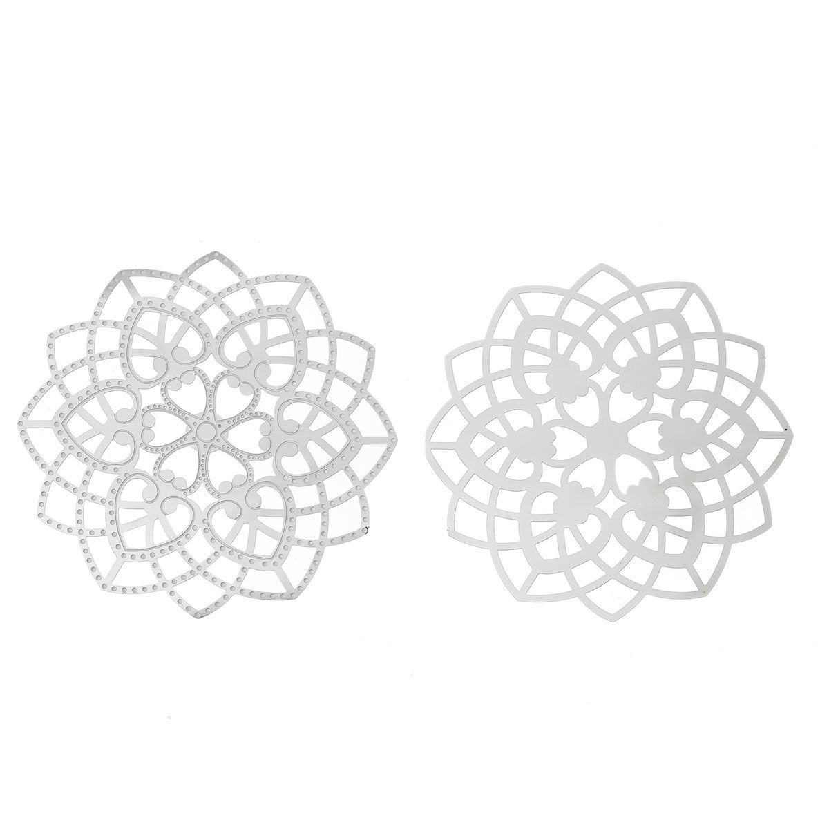 Picture of 304 Stainless Steel Filigree Stamping Embellishments Findings, Flower Silver Tone, Heart Hollow Carved 6.2cm(2 4/8") x 6.2cm(2 4/8"), 10 PCs