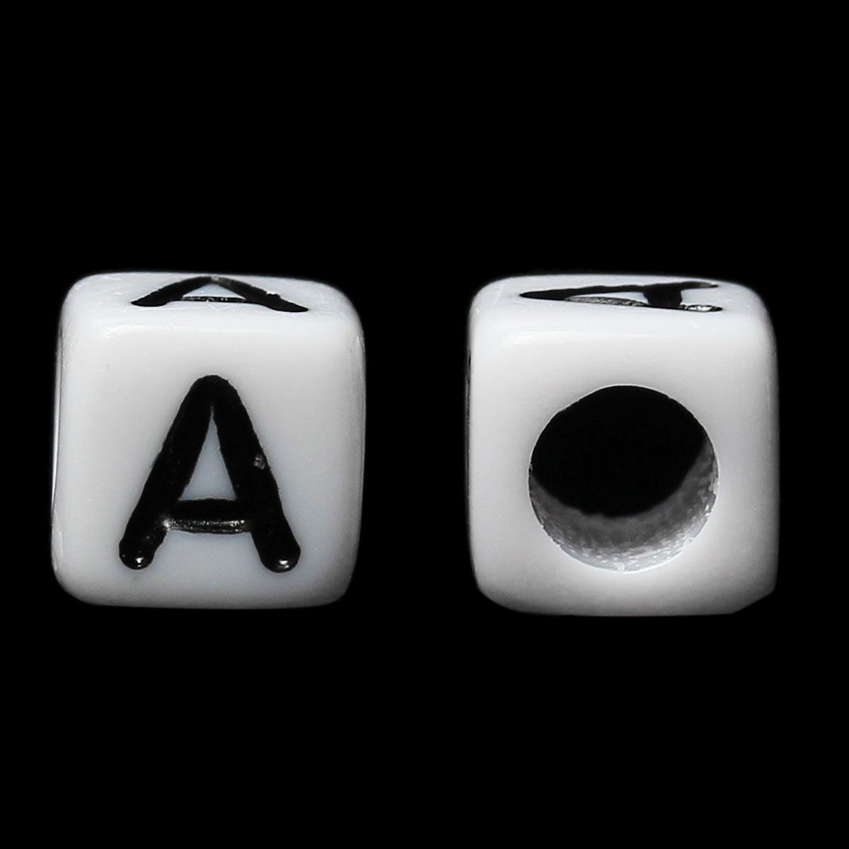 Imagen de Cuentas Acrílico Cubo Blanco & Negro Letra "A" 6mm x 6mm, Agujero: acerca de 3.5mm, 500 Unidades