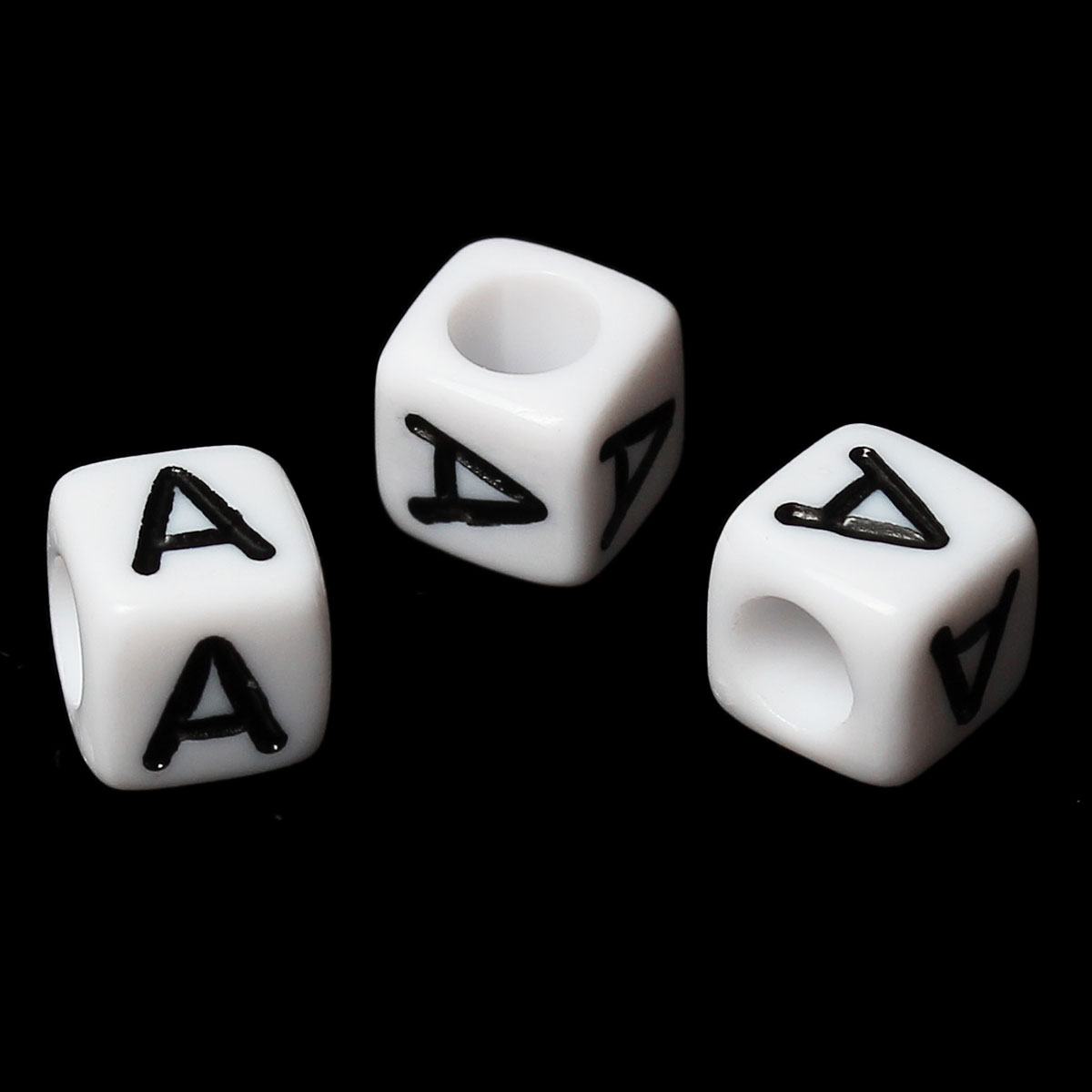 Imagen de Cuentas Acrílico Cubo Blanco & Negro Letra "A" 6mm x 6mm, Agujero: acerca de 3.5mm, 500 Unidades