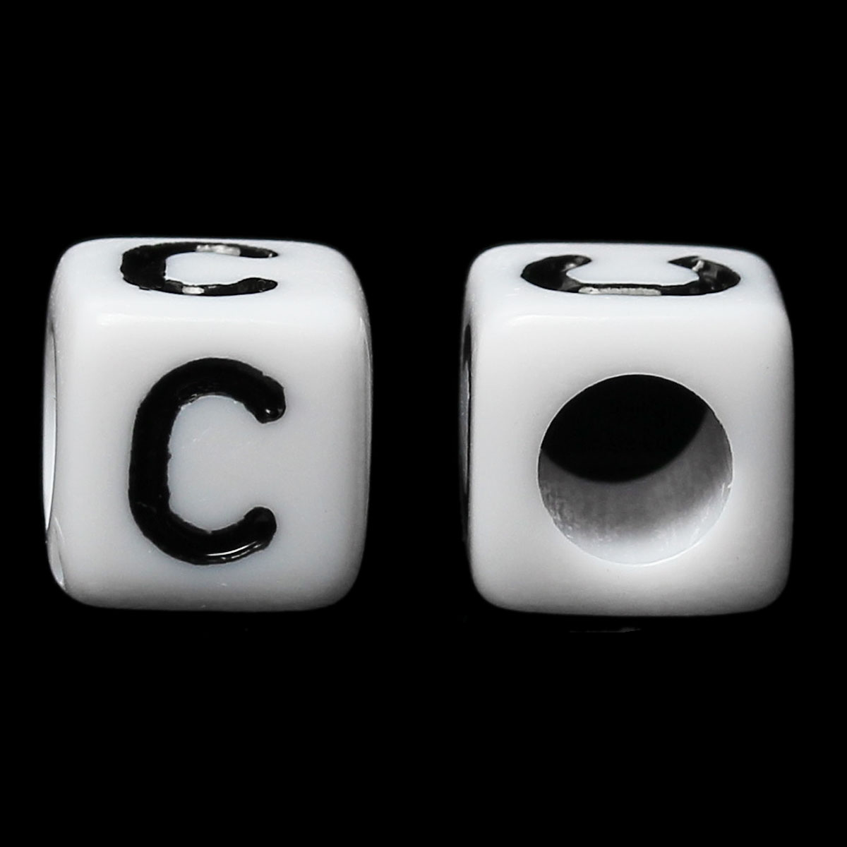 Imagen de Cuentas Acrílico Cubo Blanco & Negro Letra "C" 6mm x 6mm, Agujero: acerca de 3.5mm, 500 Unidades