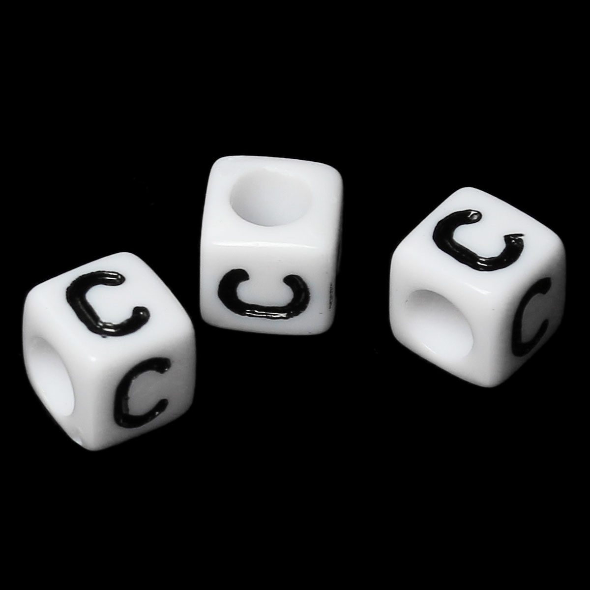 Imagen de Cuentas Acrílico Cubo Blanco & Negro Letra "C" 6mm x 6mm, Agujero: acerca de 3.5mm, 500 Unidades
