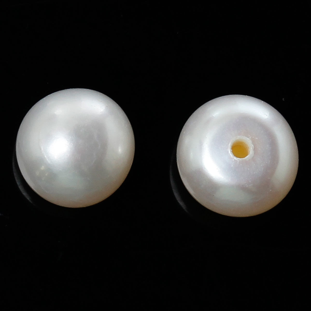 Picture of (Grade A) Natural Freshwater Cultured Pearl Beads Round Creamy-White High Luster Half Hole About 6.5mm Dia. - 6mm Dia., Hole: Approx 0.5mm, 2 Pairs (4 PCs)