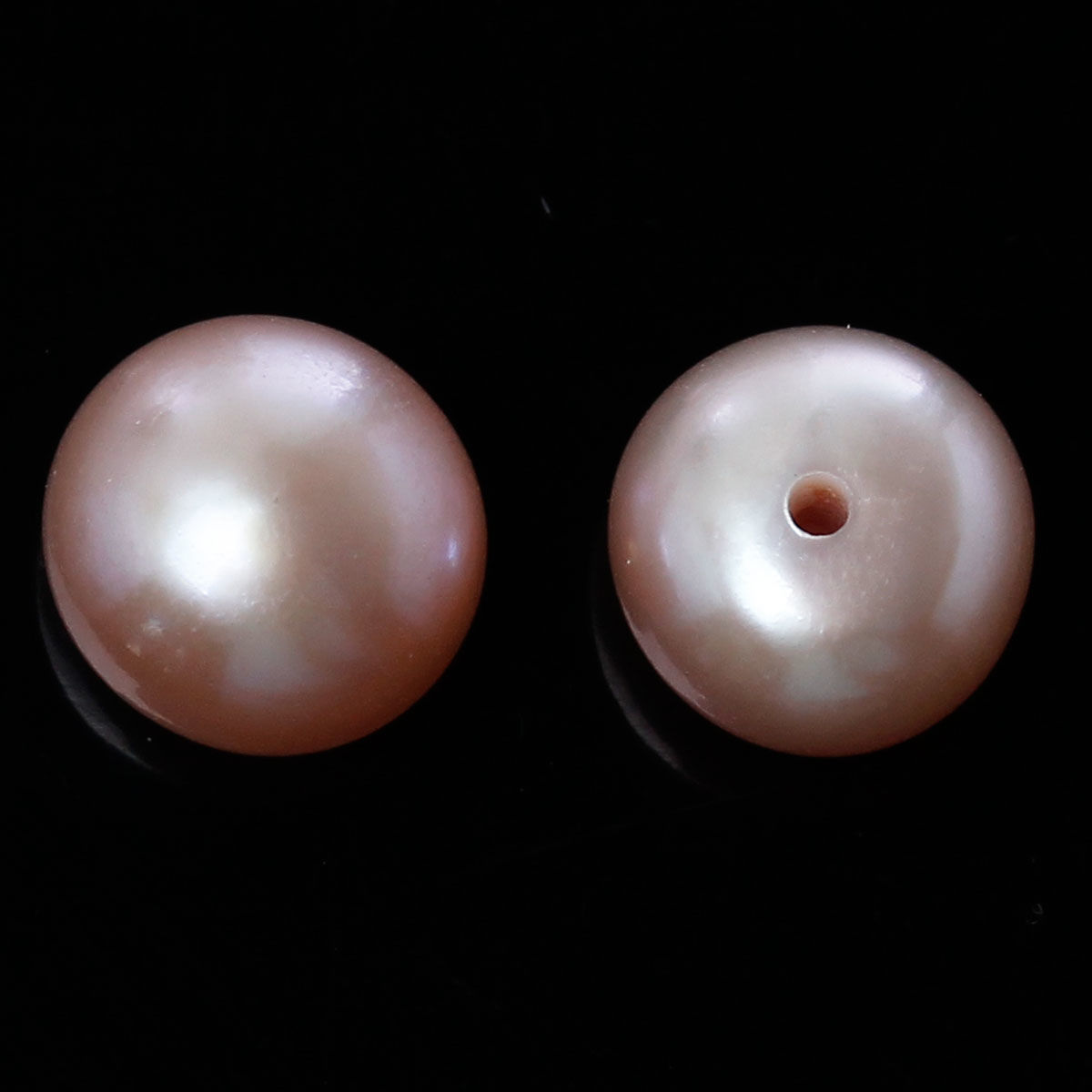 Picture of (Grade A) Natural Dyed Freshwater Cultured Pearl Beads Round Mauve High Luster Half Hole About 7.5mm Dia. - 7mm Dia., Hole: Approx 0.6mm, 2 Pairs (4 PCs)