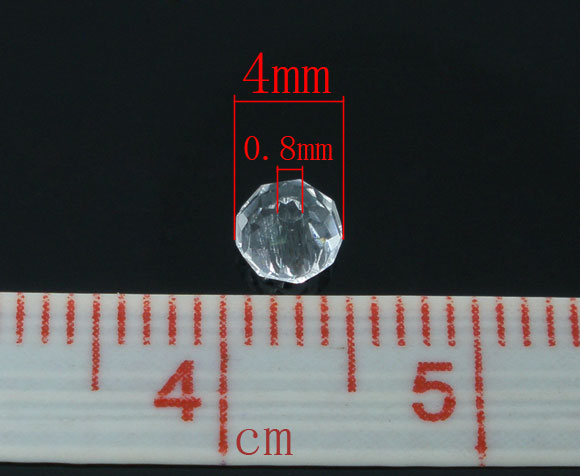 Imagen de Cuentas Flojas Cristal Vidrio de Plano Redondo,Facetas Transparente 4mm Diámetro, Agujero: acerca de 0.8mm, 200 Unidades